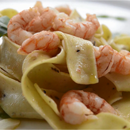 Pasta Sonoma Golden Egg Pappardelle with Prawns and Arugula Pesto